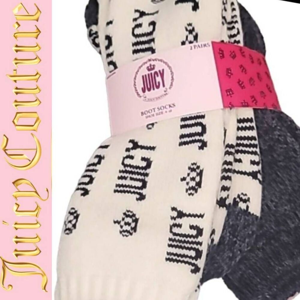 Juicy Couture Logo/Solid Comfy Boot Sock- 2PK